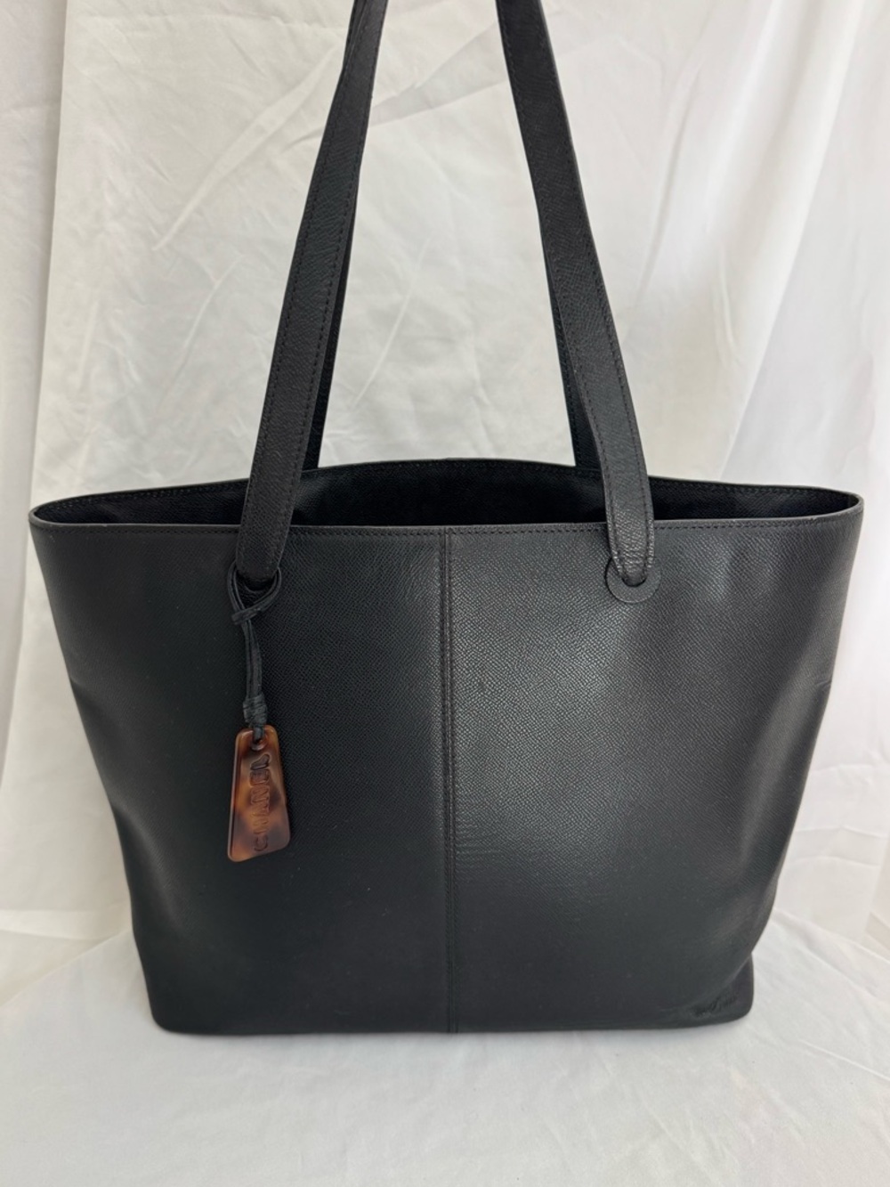 CHANEL Vintage Black Textured Saffiano-style Leather Tote Shopper Bag Italy - Picture 10 of 16